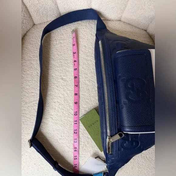 Gucci Blue Leather GG Embossed Belt Bag Crossbody Waist bag - Picture 5 of 10